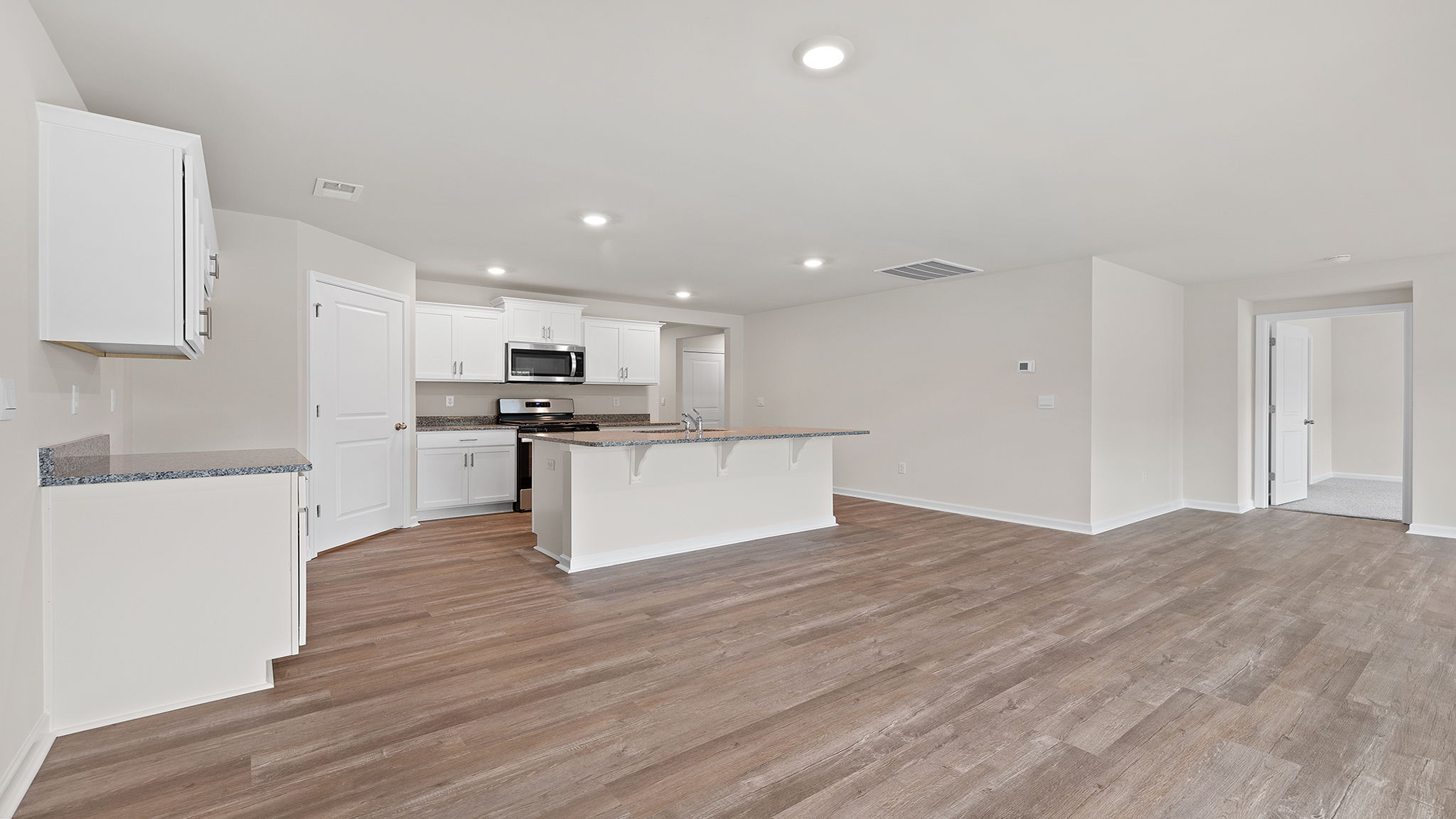 View of open floor plan from family room.