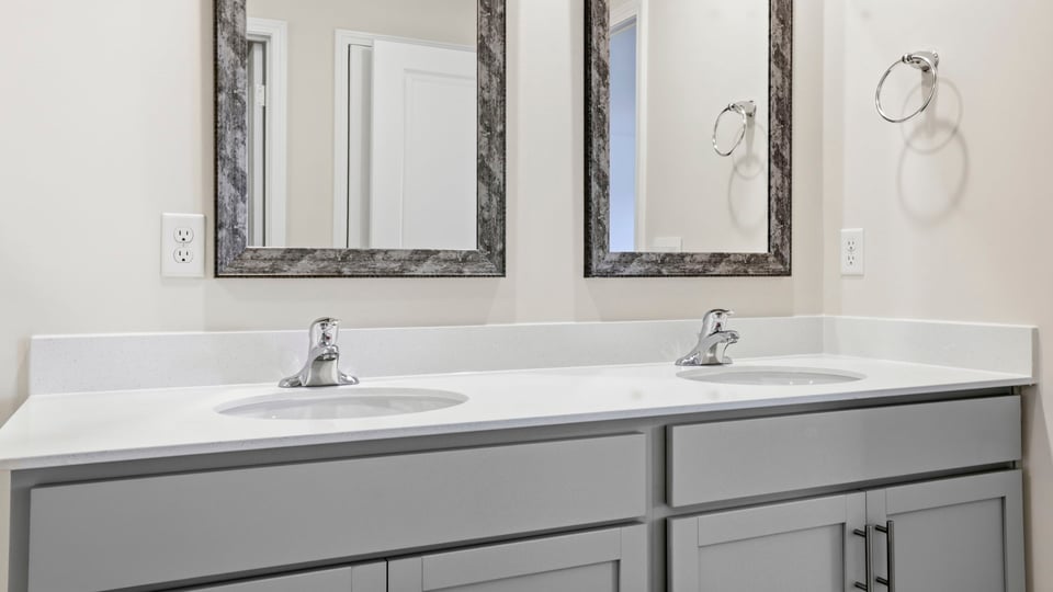 Bathroom with double vanity sink.