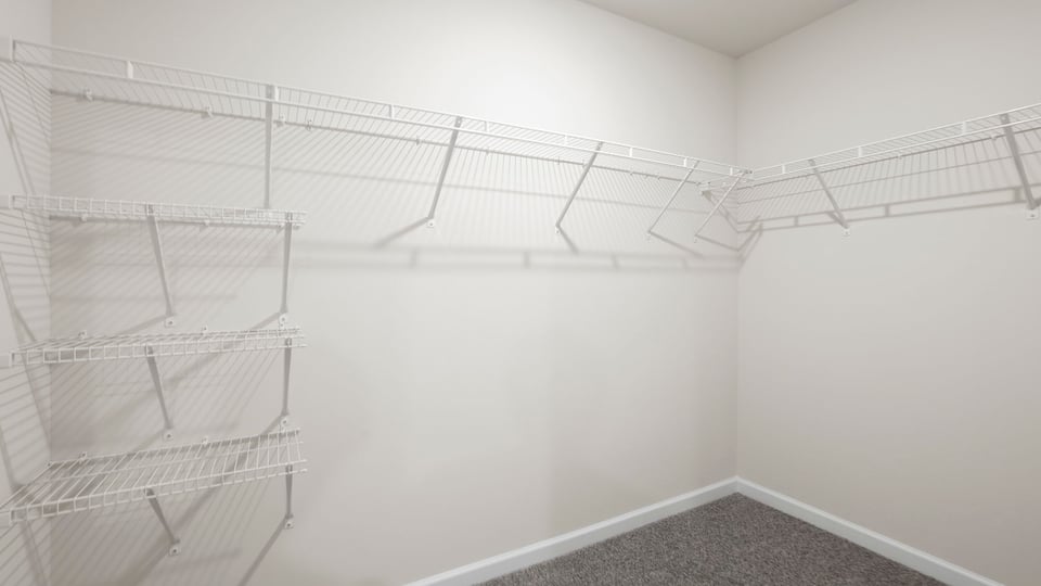 Closet with hanging storage racks.