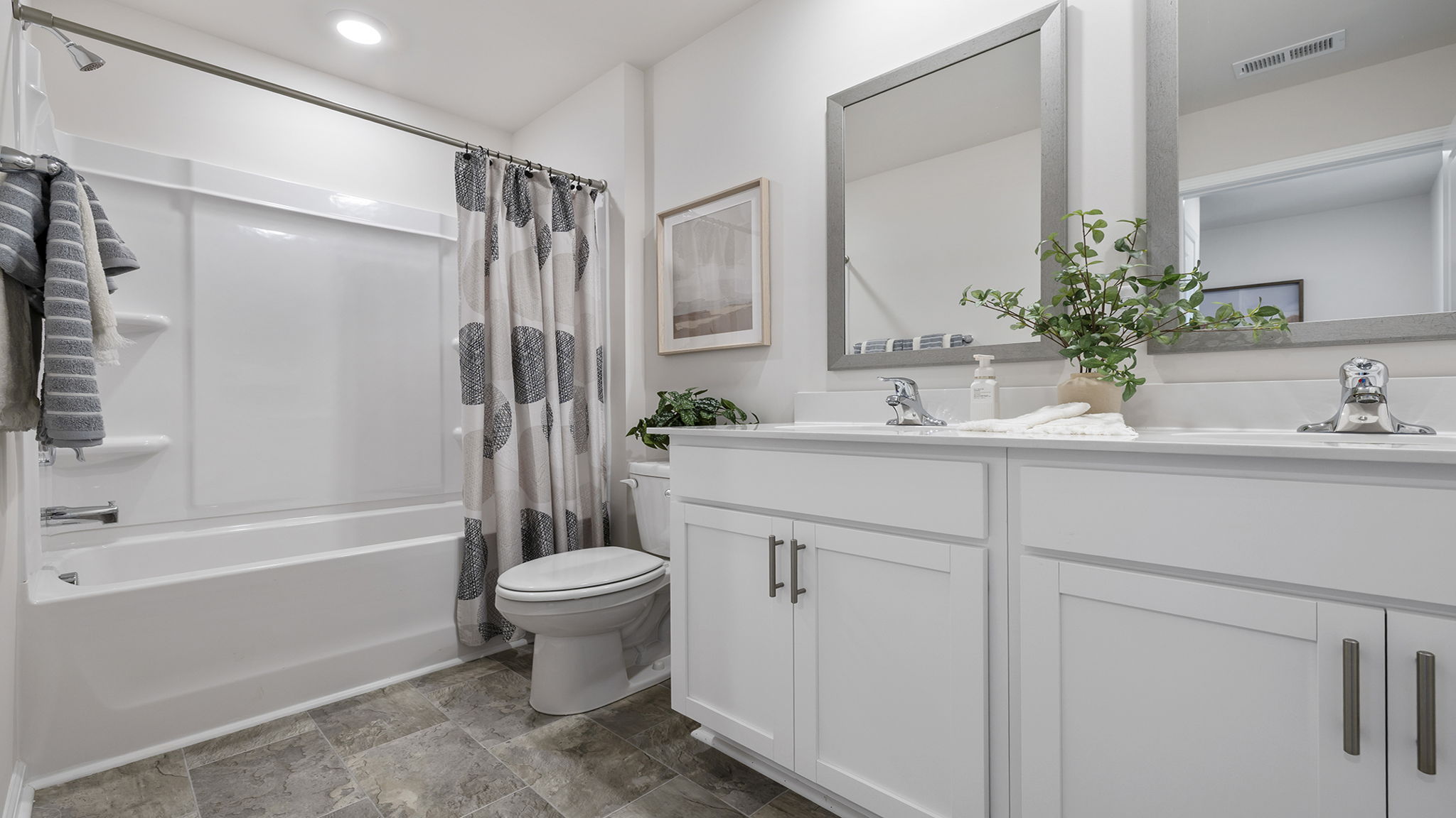 Bathroom with double vanity sink.
