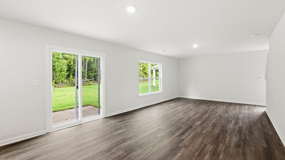 Family room with windows.