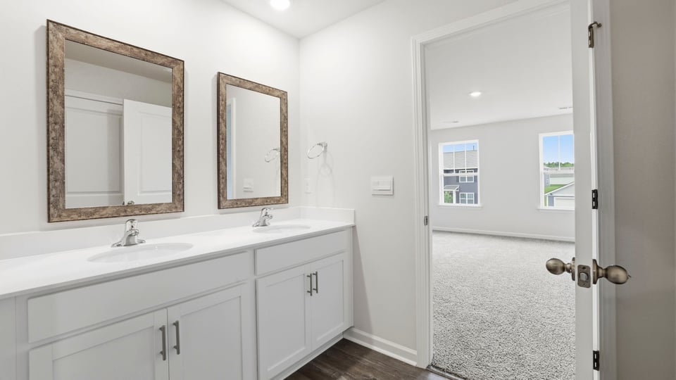 Bathroom with double vanity sink.