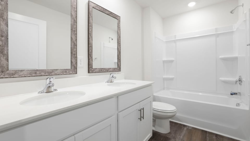 Bathroom with double vanity sink.