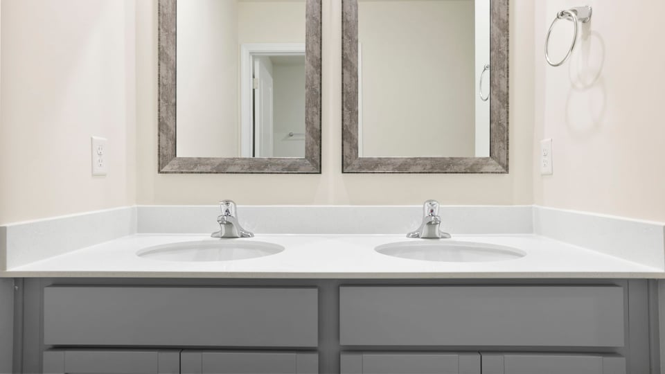 Bathroom with double vanity sink.