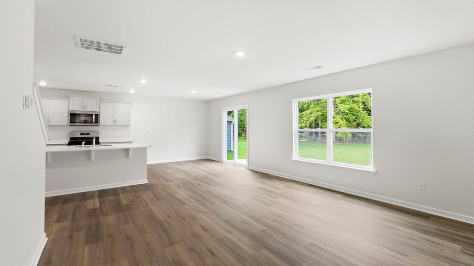 Family room with windows.