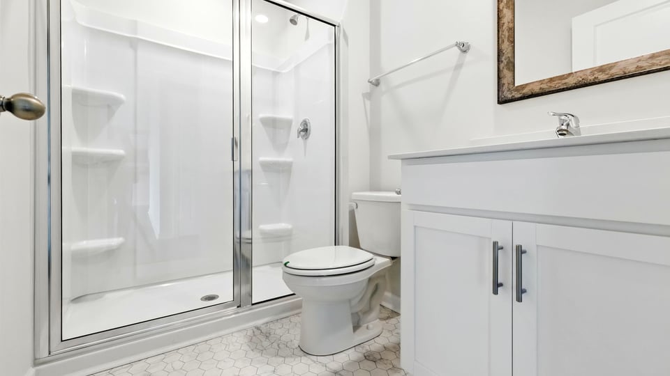 Bathroom with vanity sink.