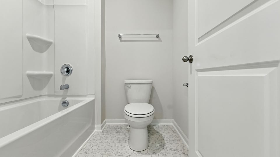 Bathroom with double vanity sinks.