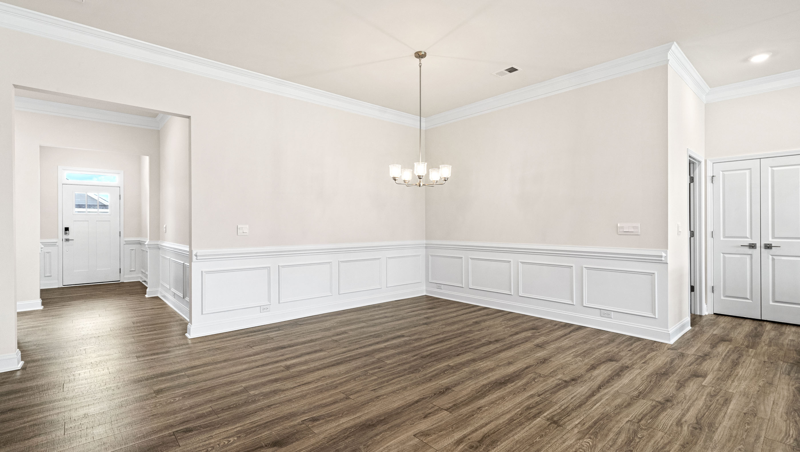 Dining room with windows.