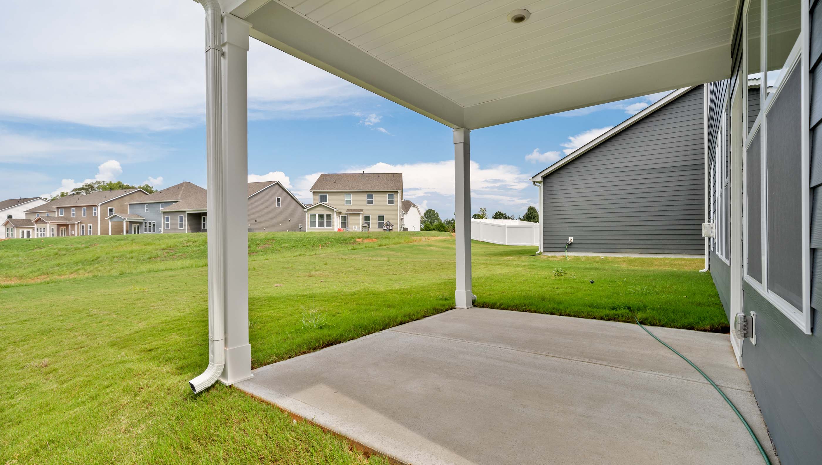 Covered patio of home.
