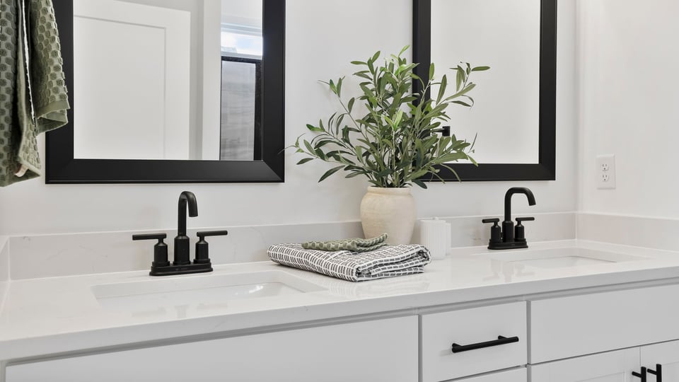 Bathroom with double vanity sink.