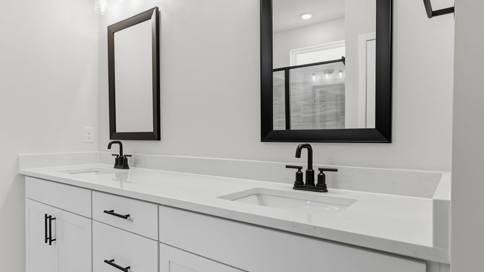 Bathroom with double vanity sink.