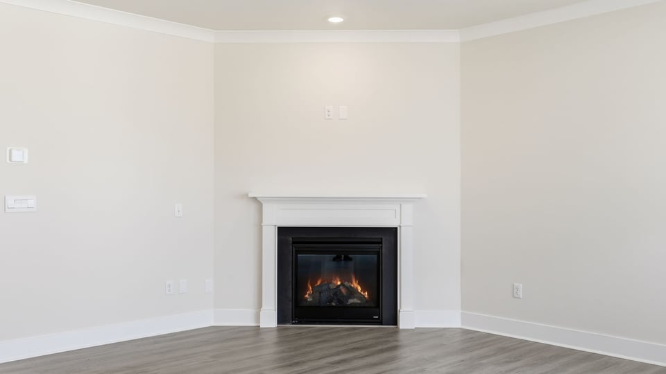 Close up view of the gas log fireplace.