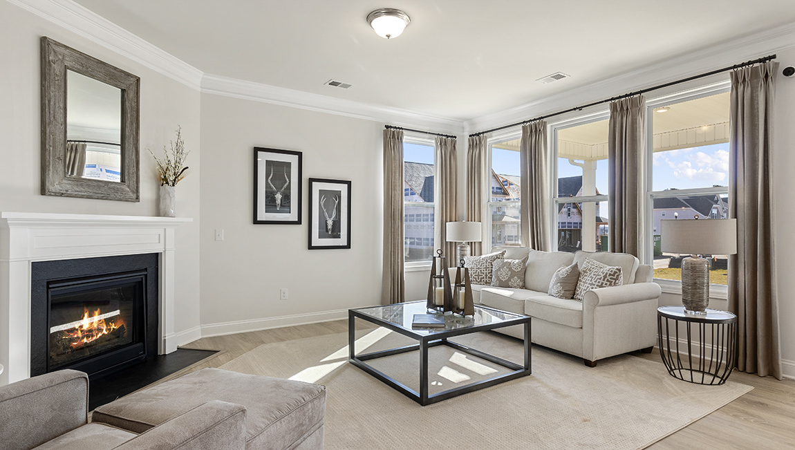 Family room with windows.