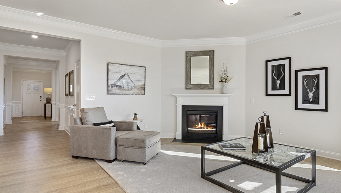 Family room with windows.