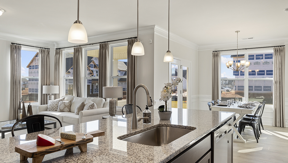 View of kitchen with windows.