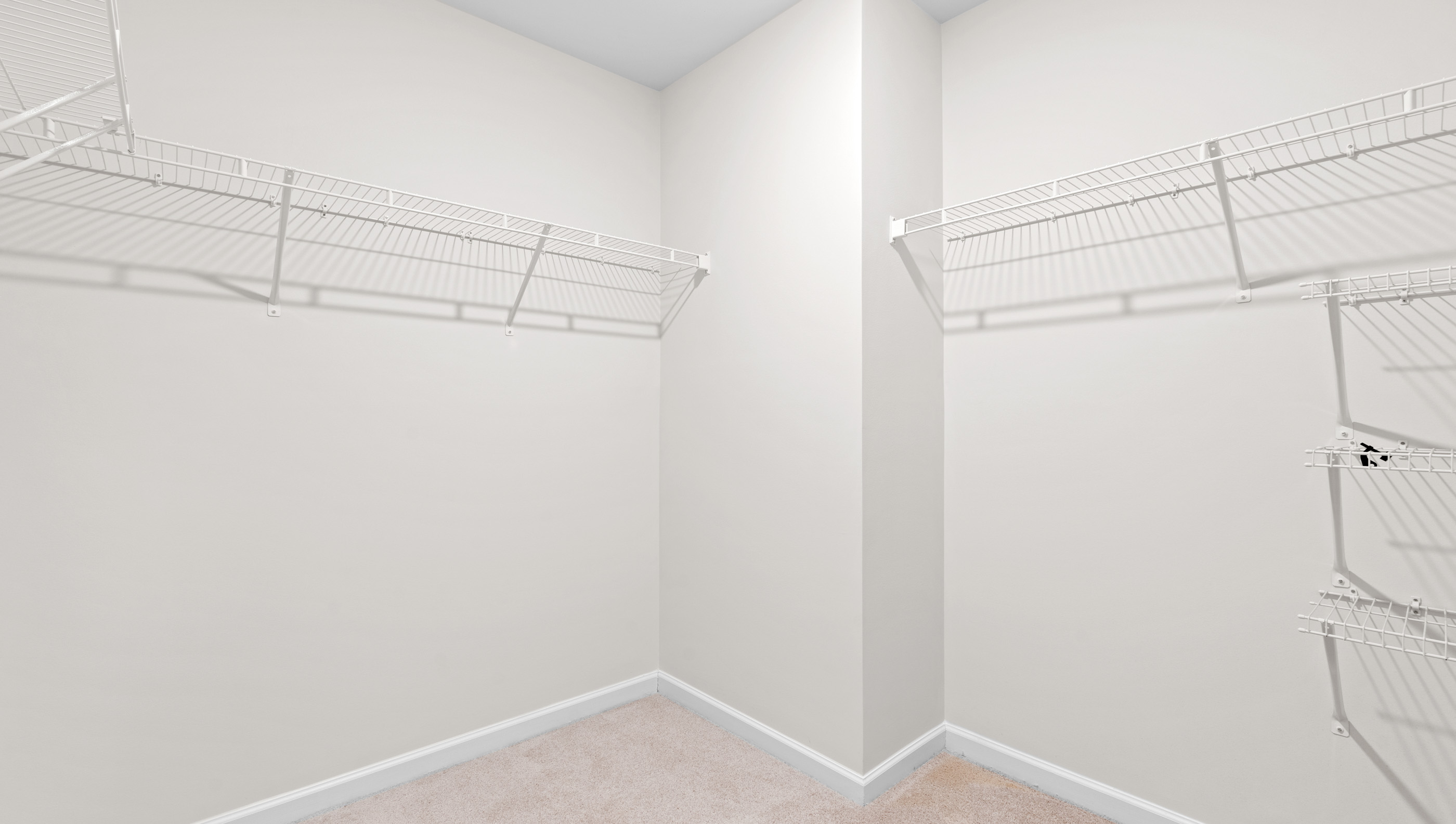 Closet with hanging storage rack.