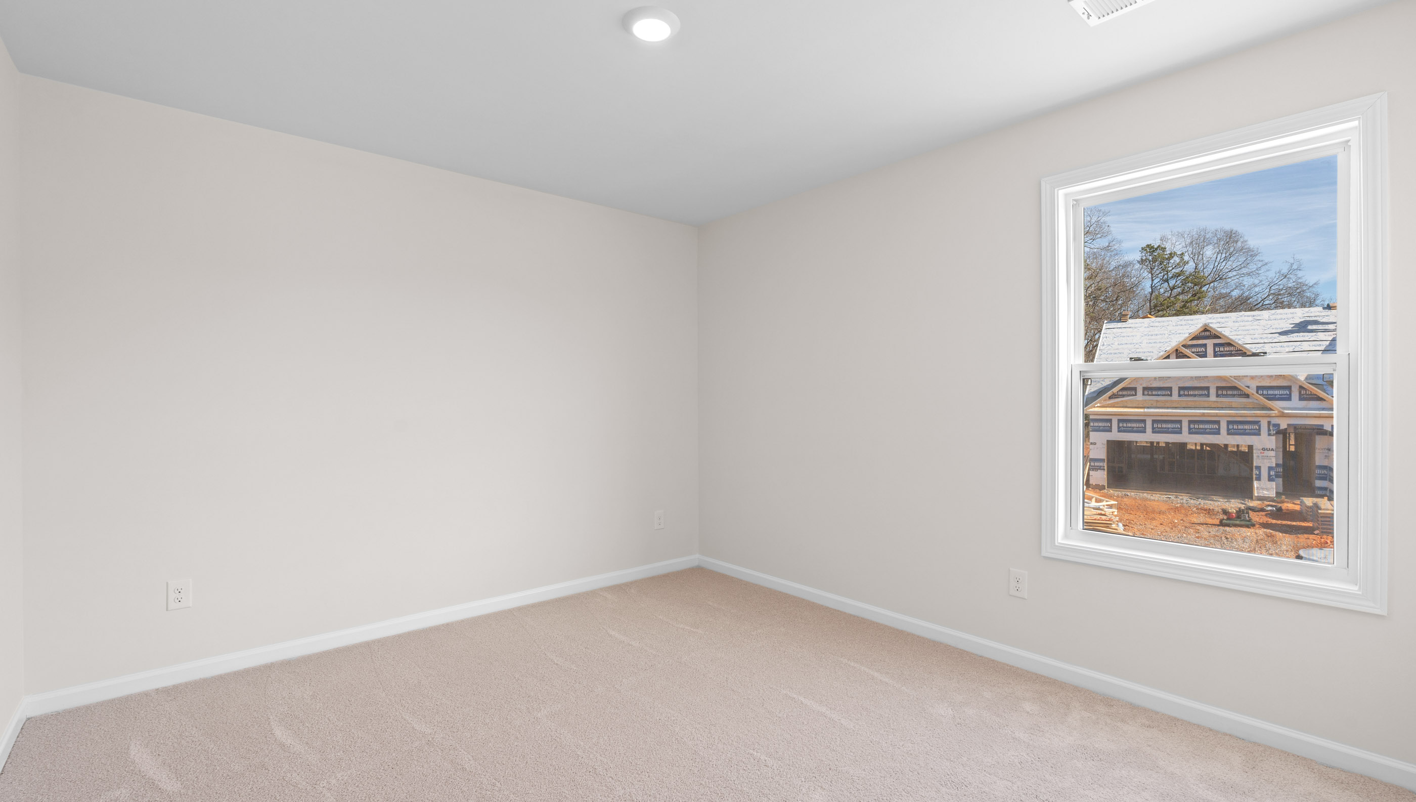 Bedroom with carpet and window.