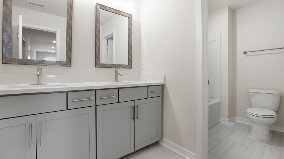 Bathroom with double vanity sink.