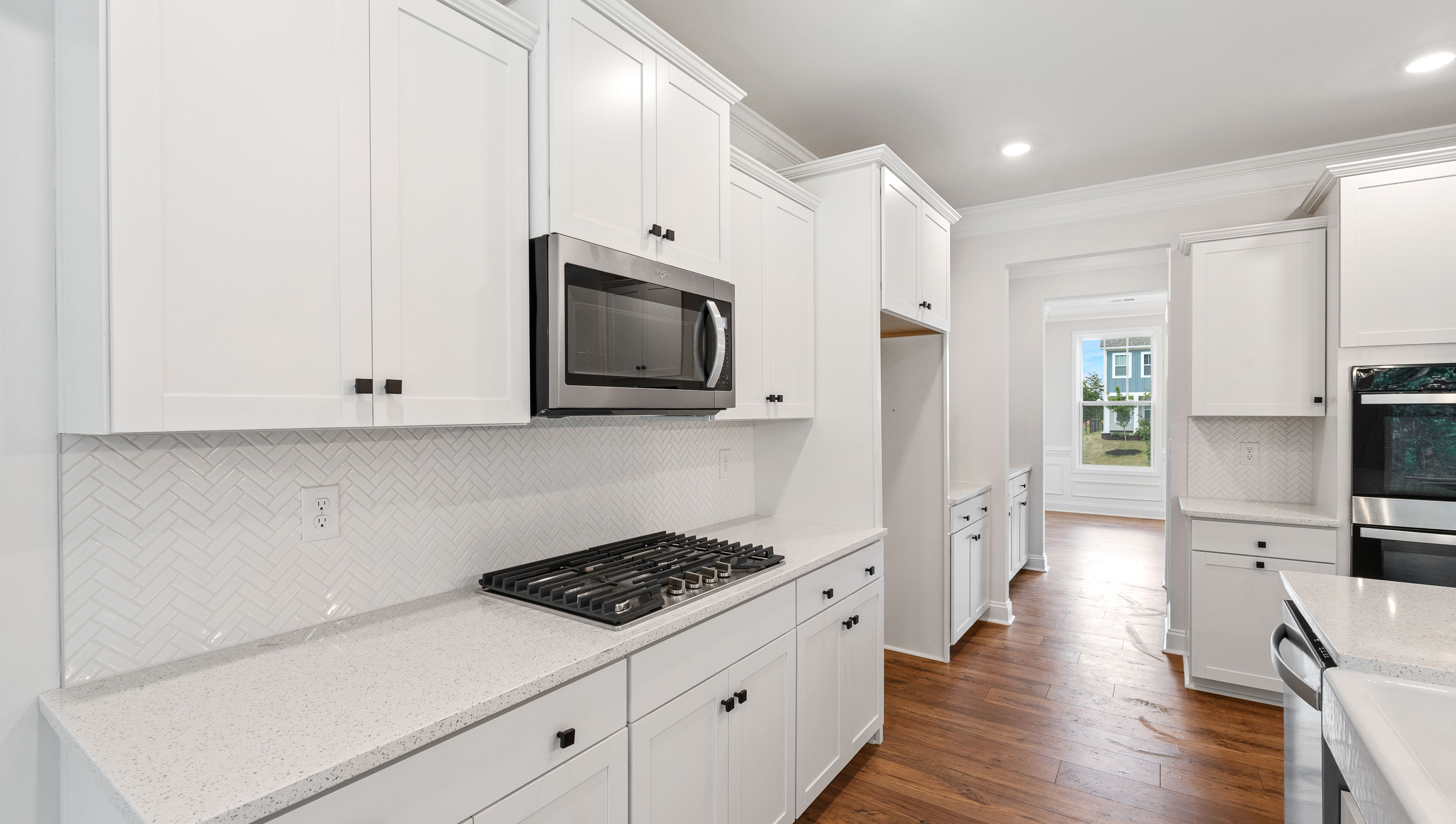 Kitchen island and granite counter tops.