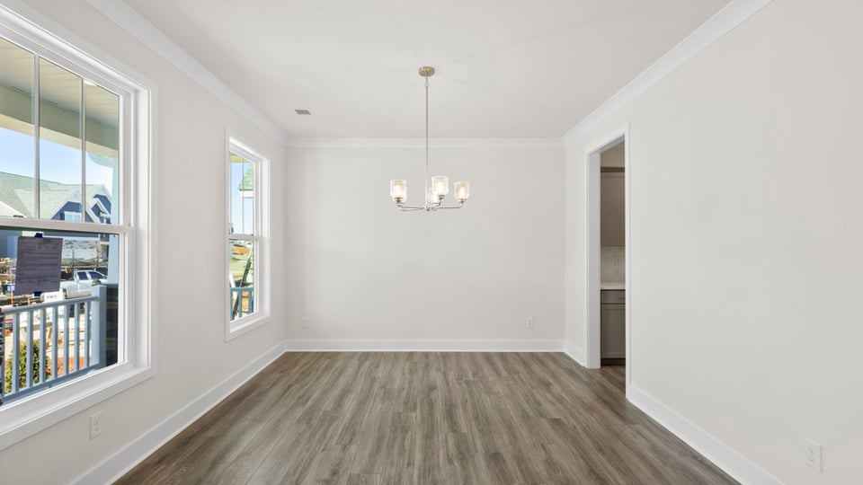 Dining room with windows.
