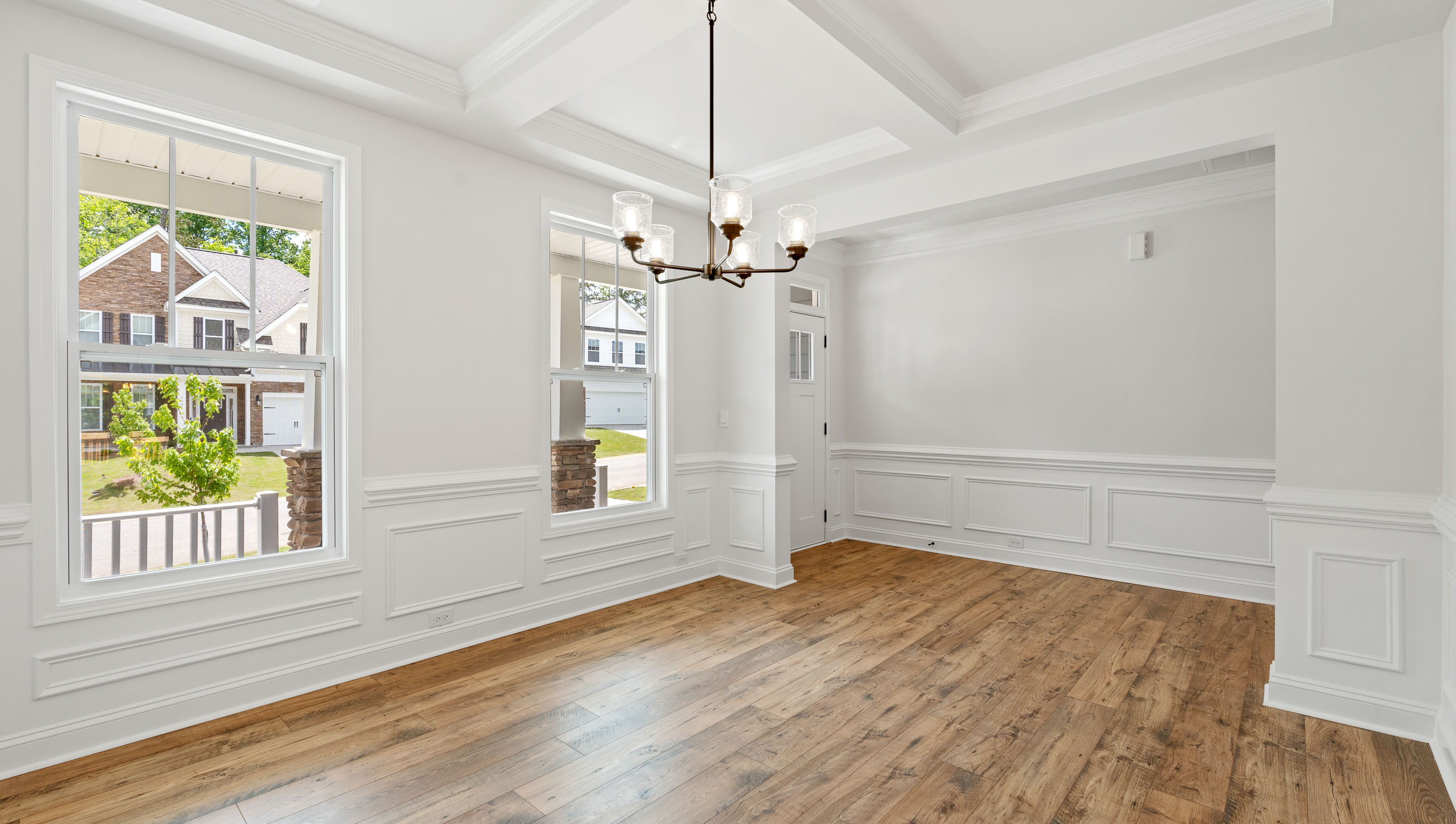 Dining room with windows.