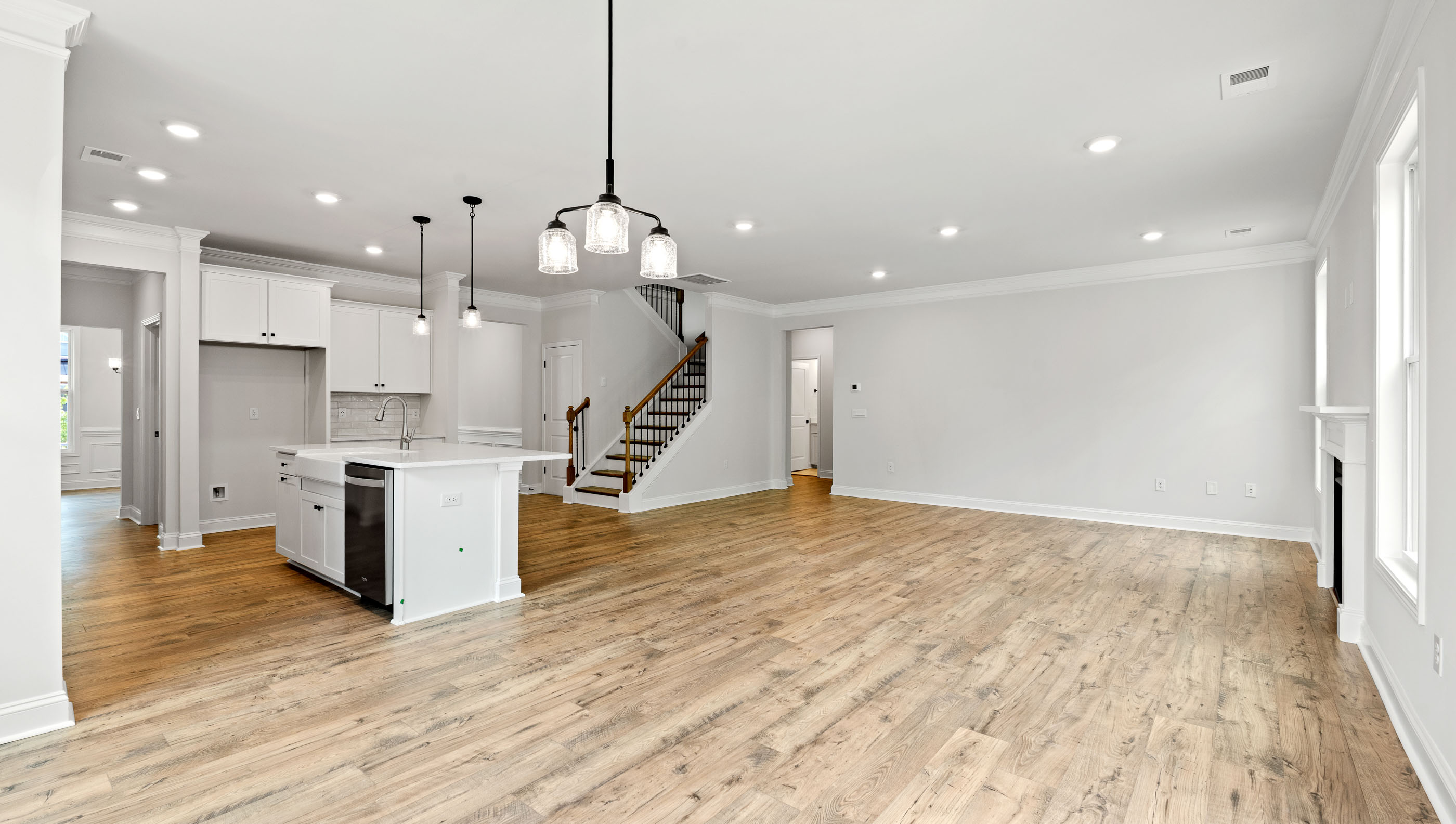 View of kitchen and dining area.