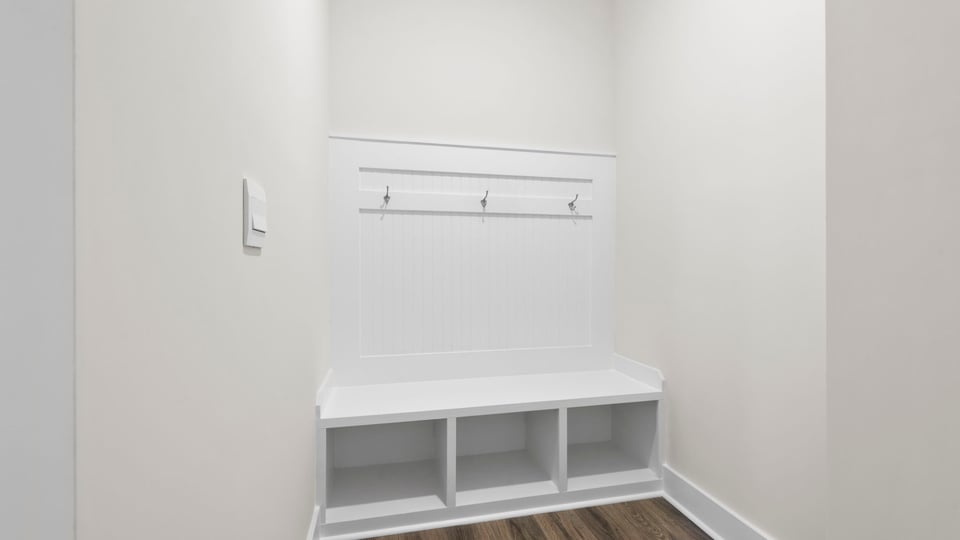 Hallway with storage.