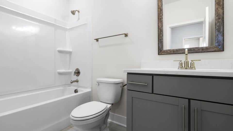 Bathroom with vanity sink.