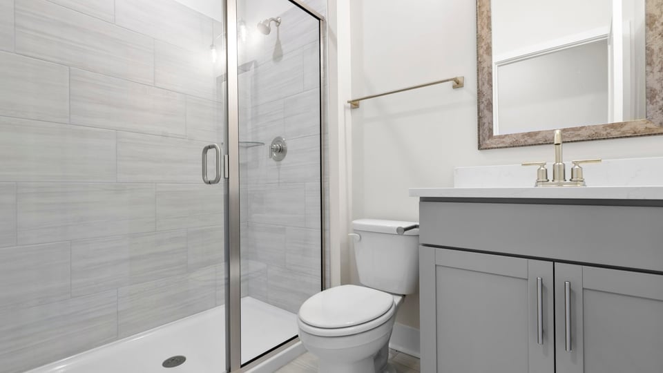 Bathroom with vanity sink.
