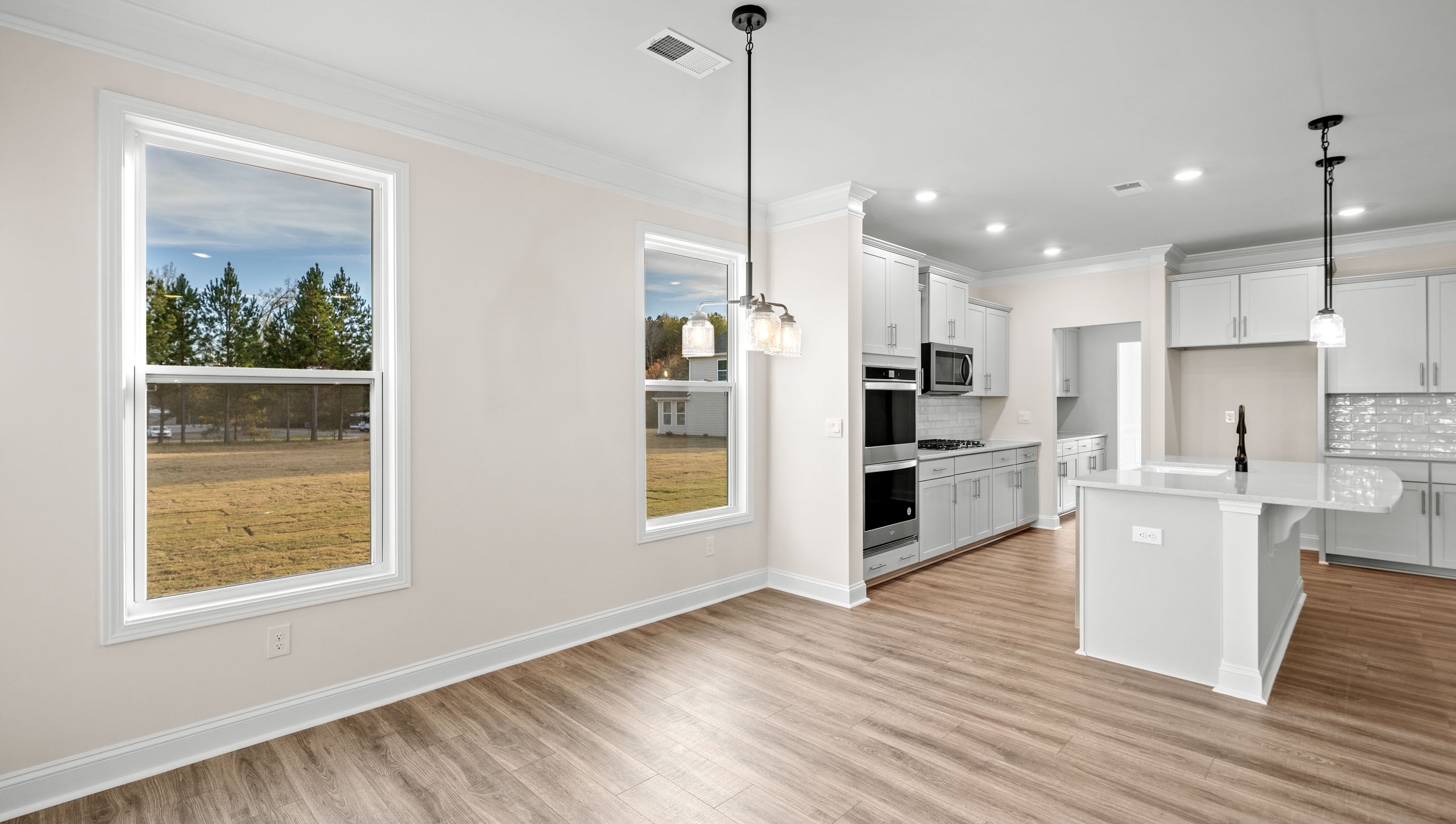 Family room with windows.