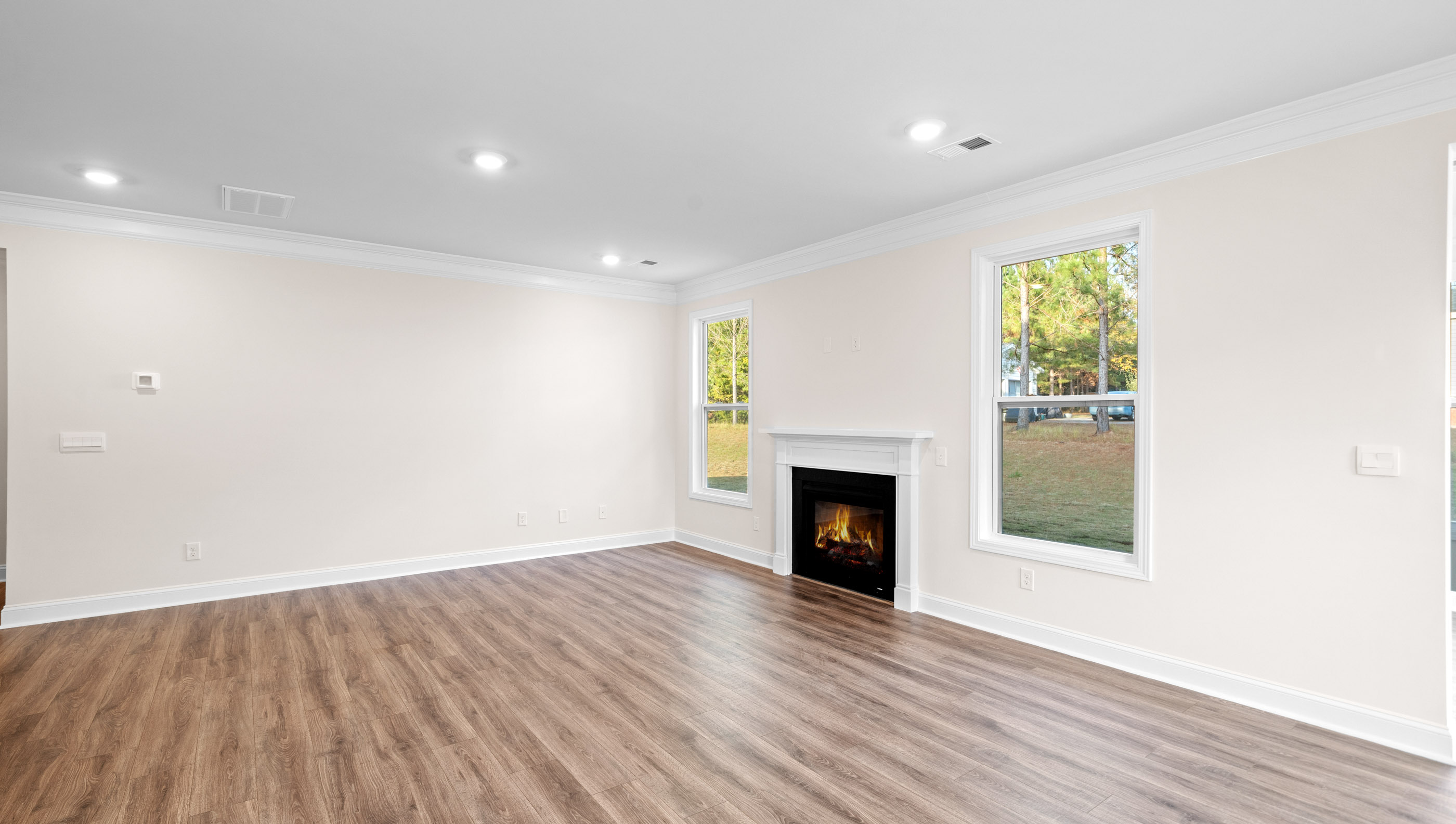 Family room with fireplace.
