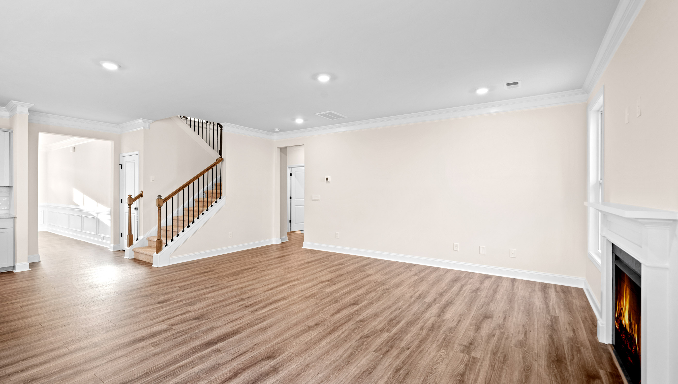 Family room with fireplace.