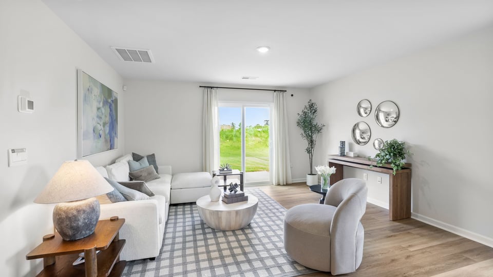 Family room with windows.