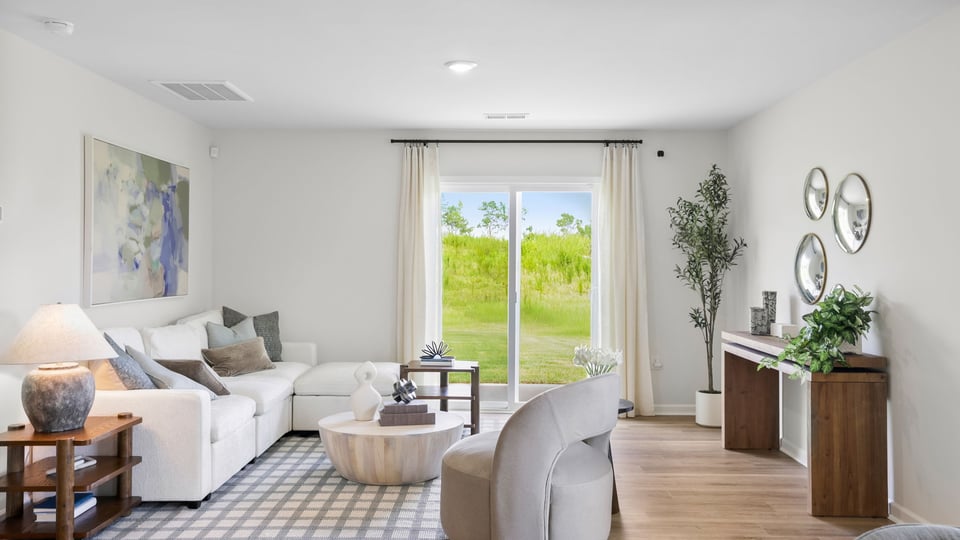 Family room with windows.