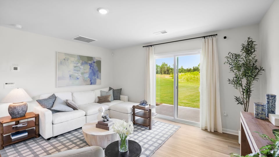 Family room with windows.
