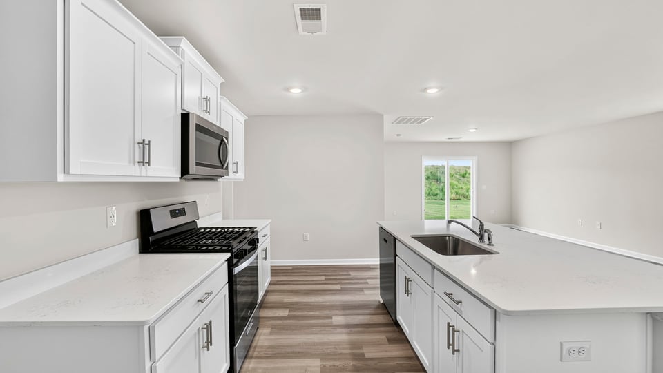 Side view of full kitchen