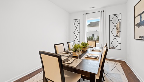 Dining room with windows.