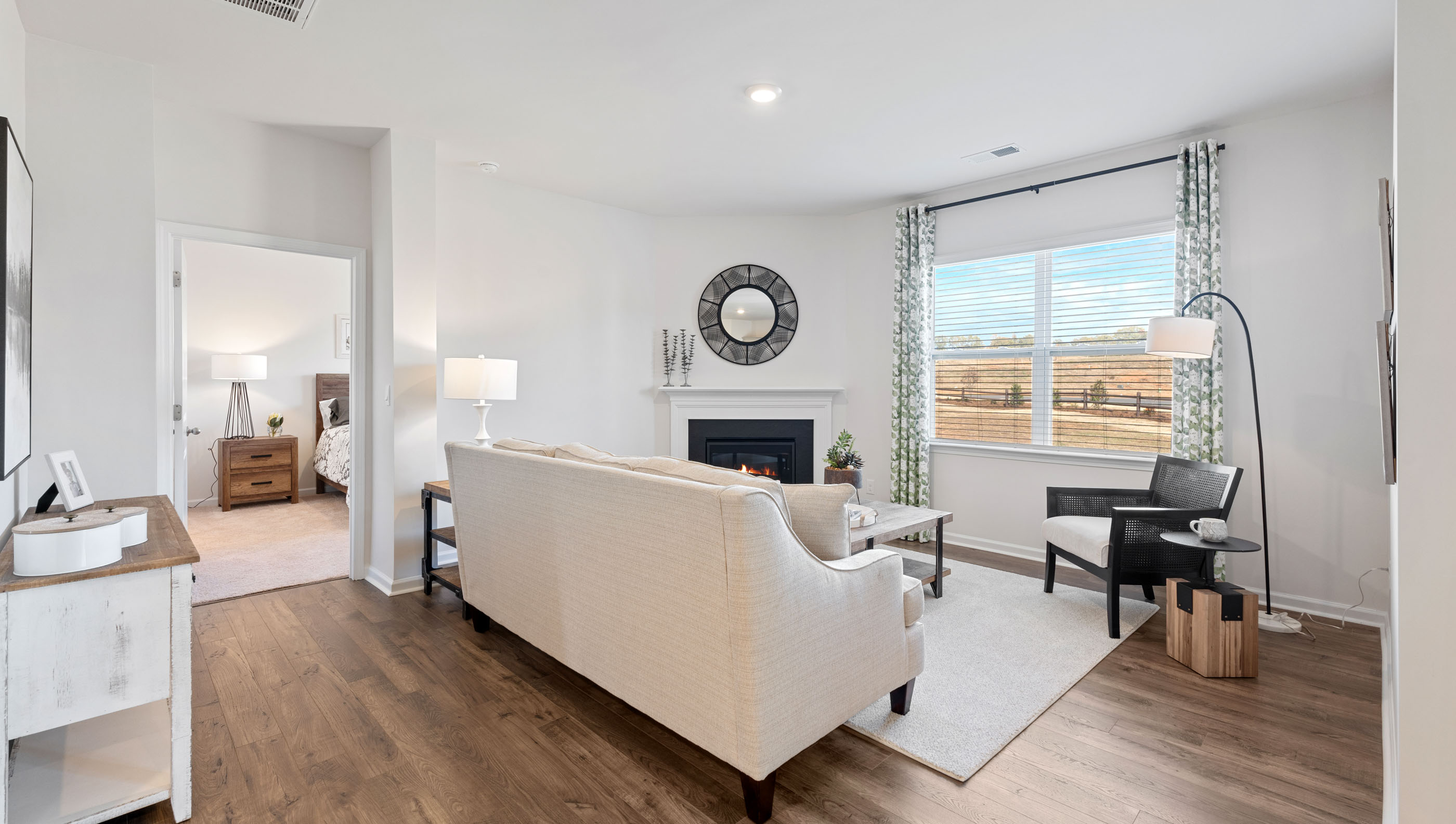 Family room with windows.