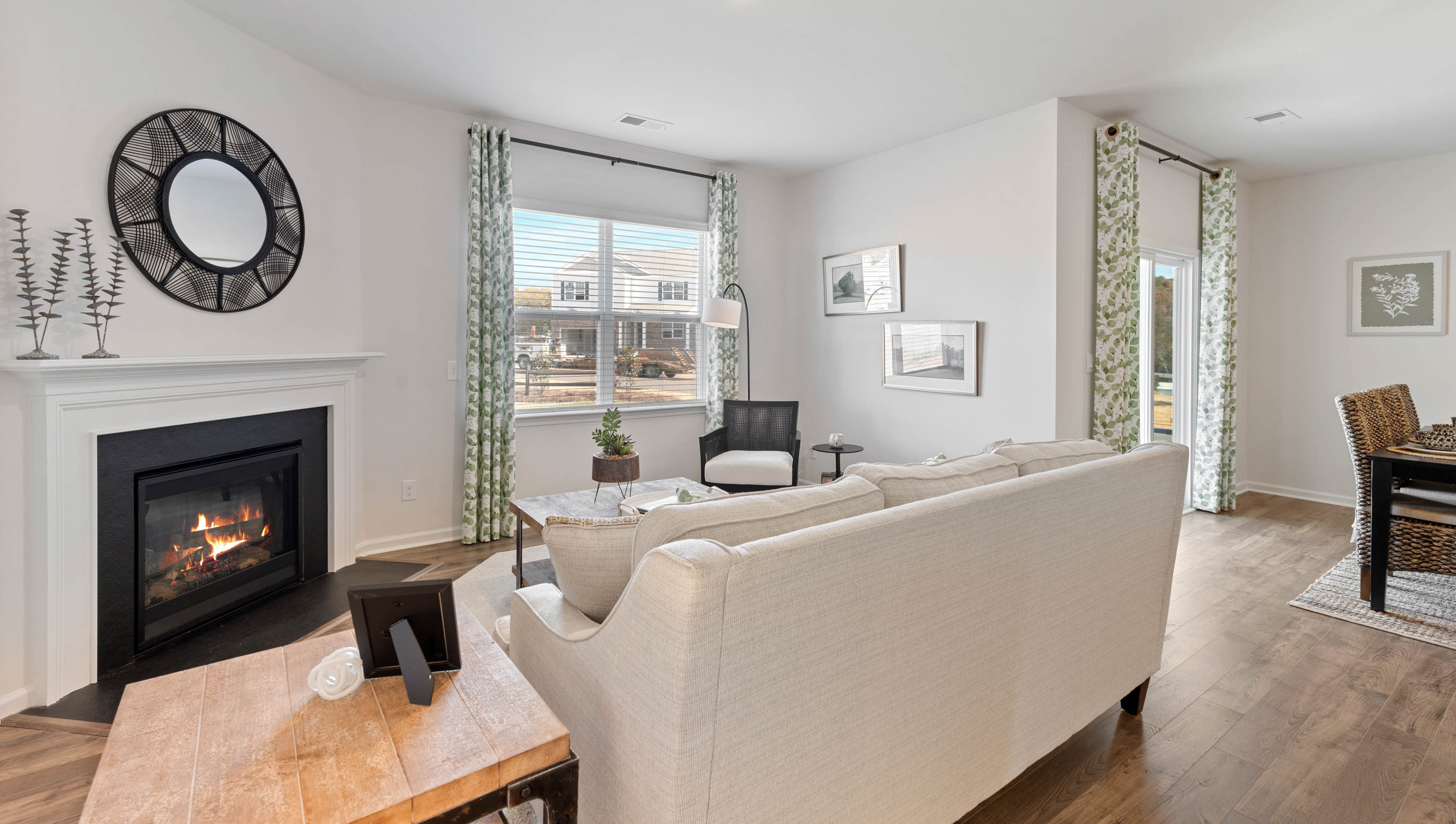 Family room with windows.