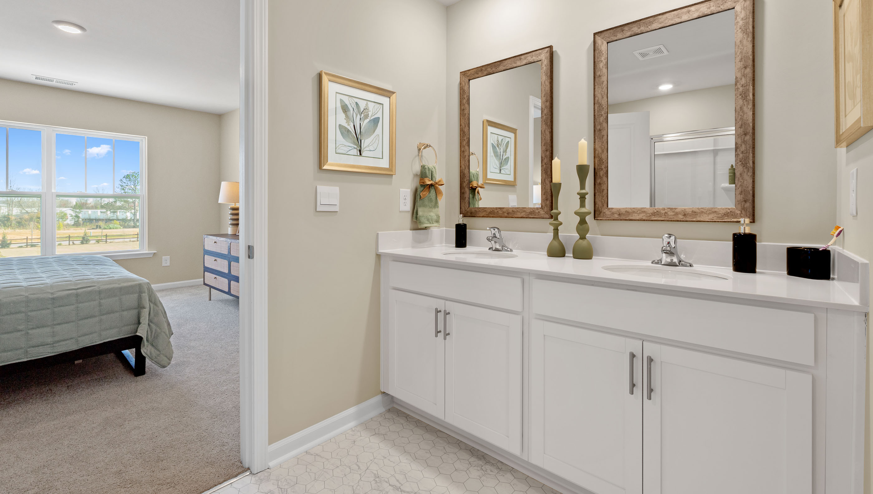 Bathroom with double vanity.