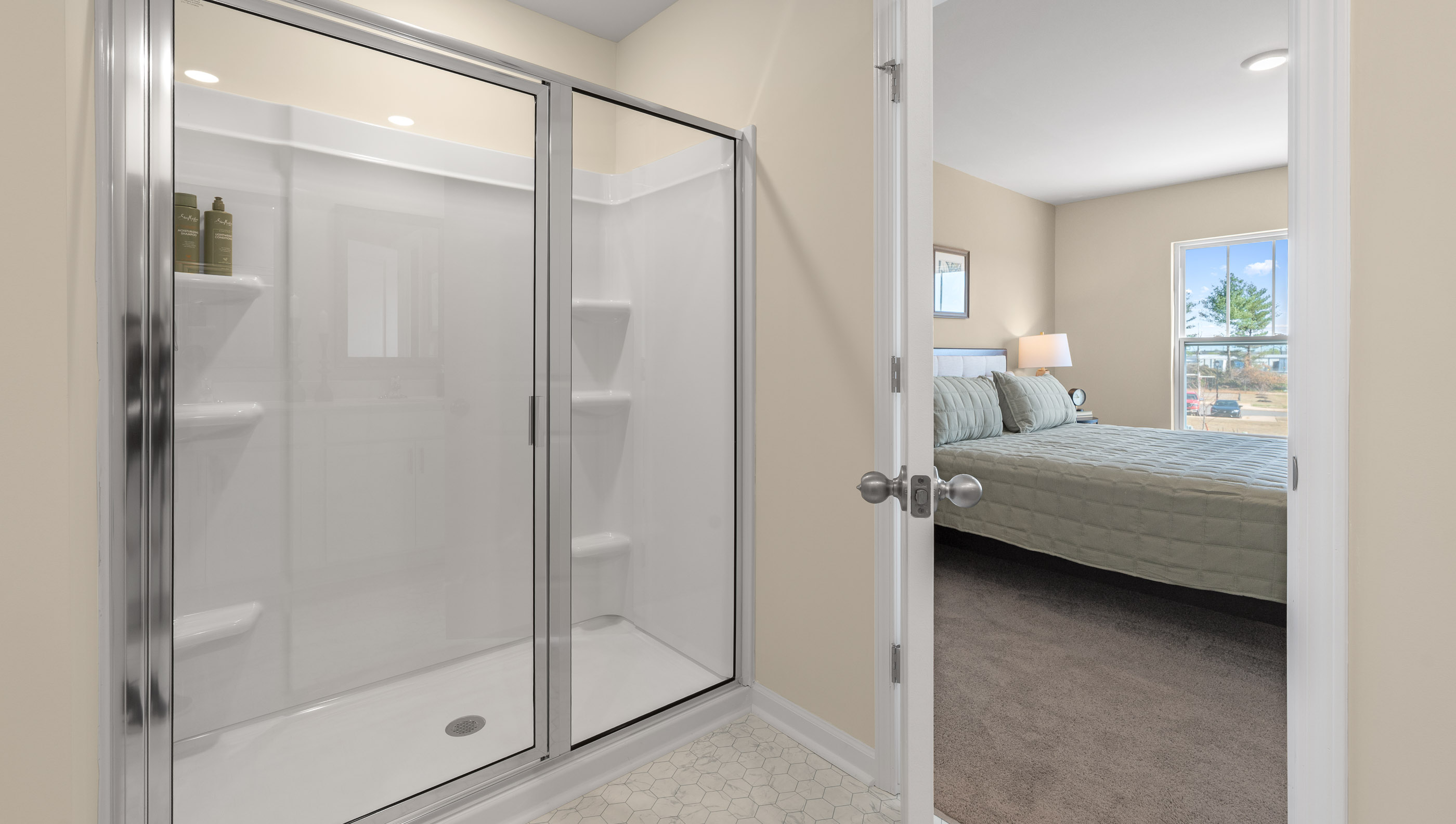 Bathroom with walk in shower.