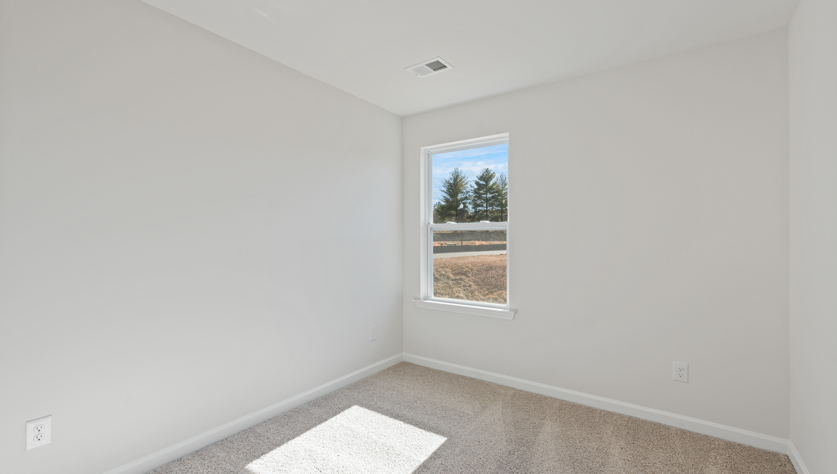 Bedroom with carpet and window.