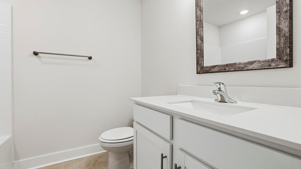 Bathroom with vanity sink.