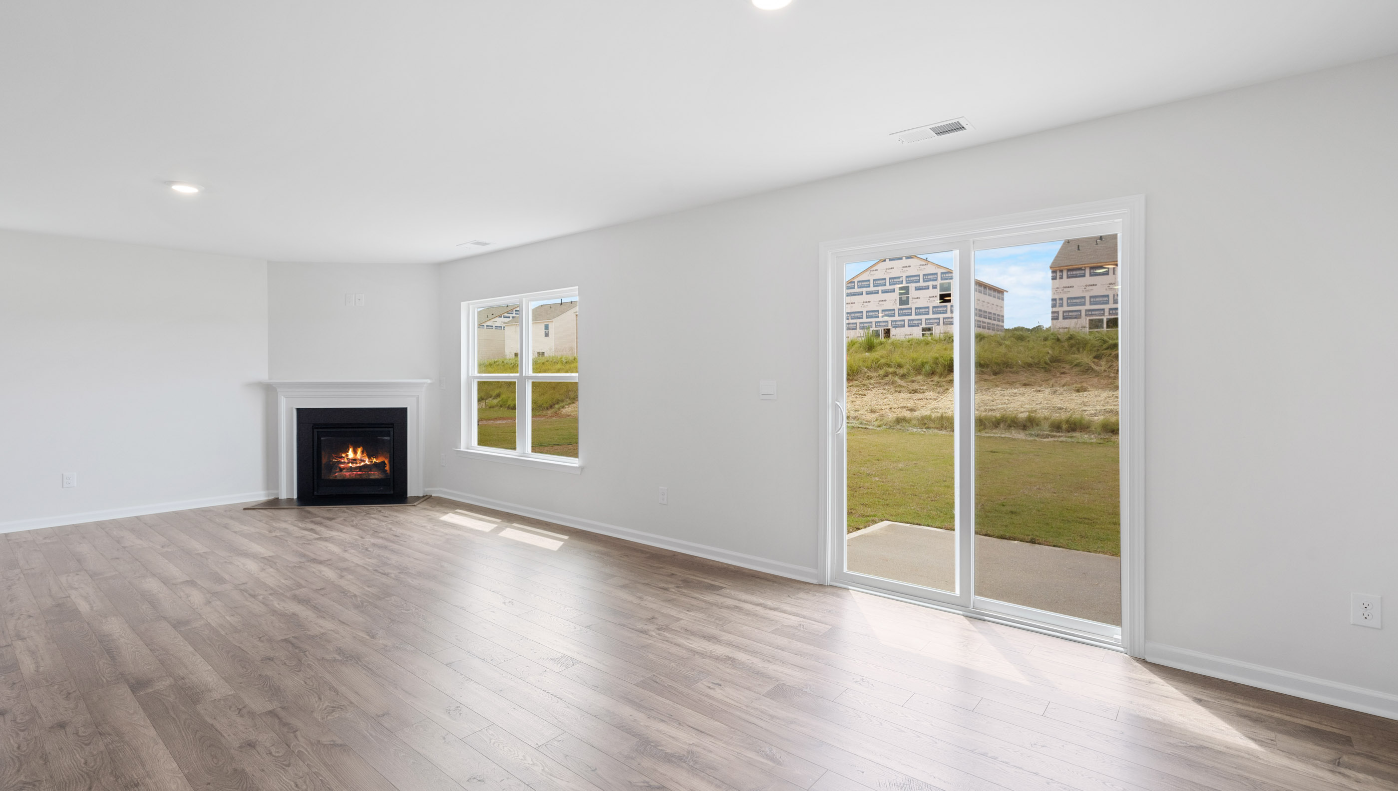 Family room with fireplace.