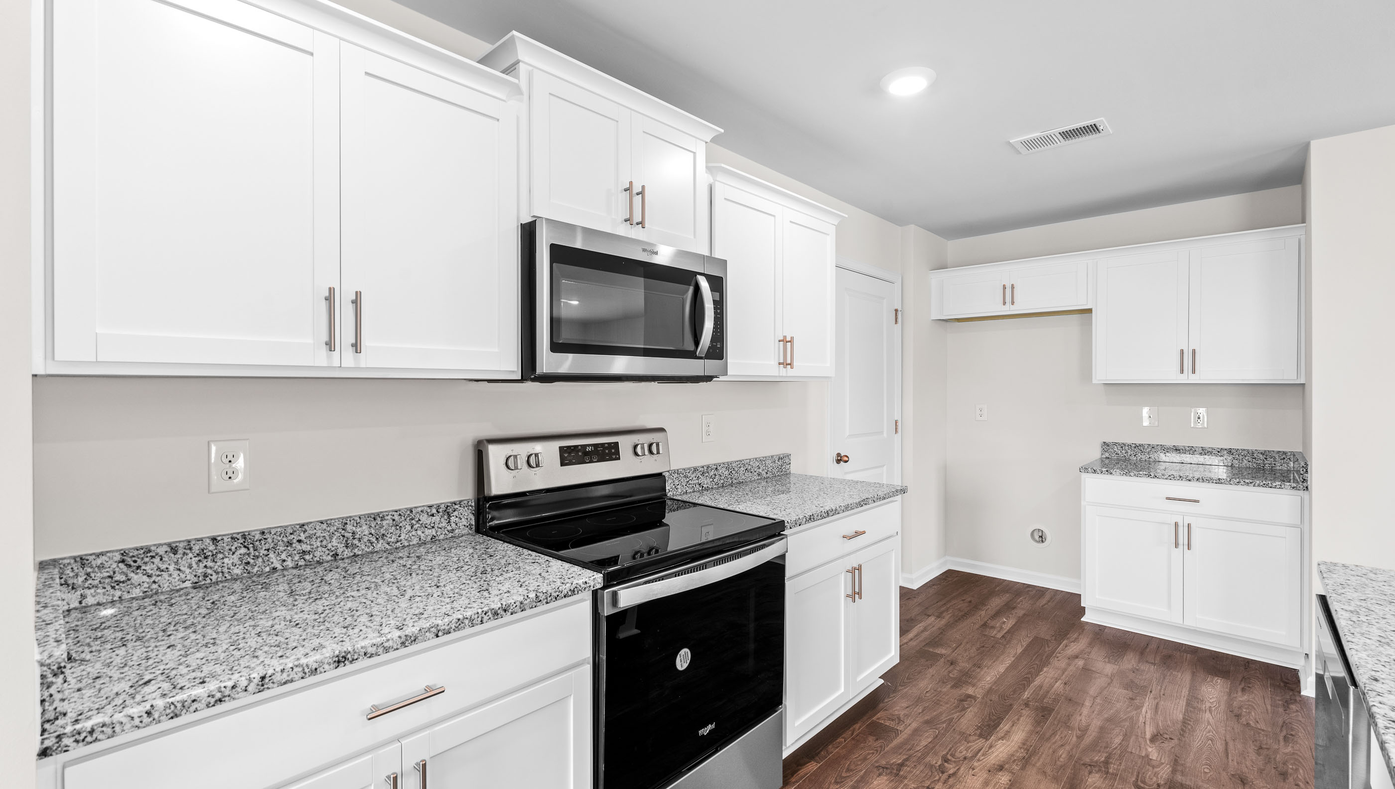 Kitchen with stainless steel appliances.