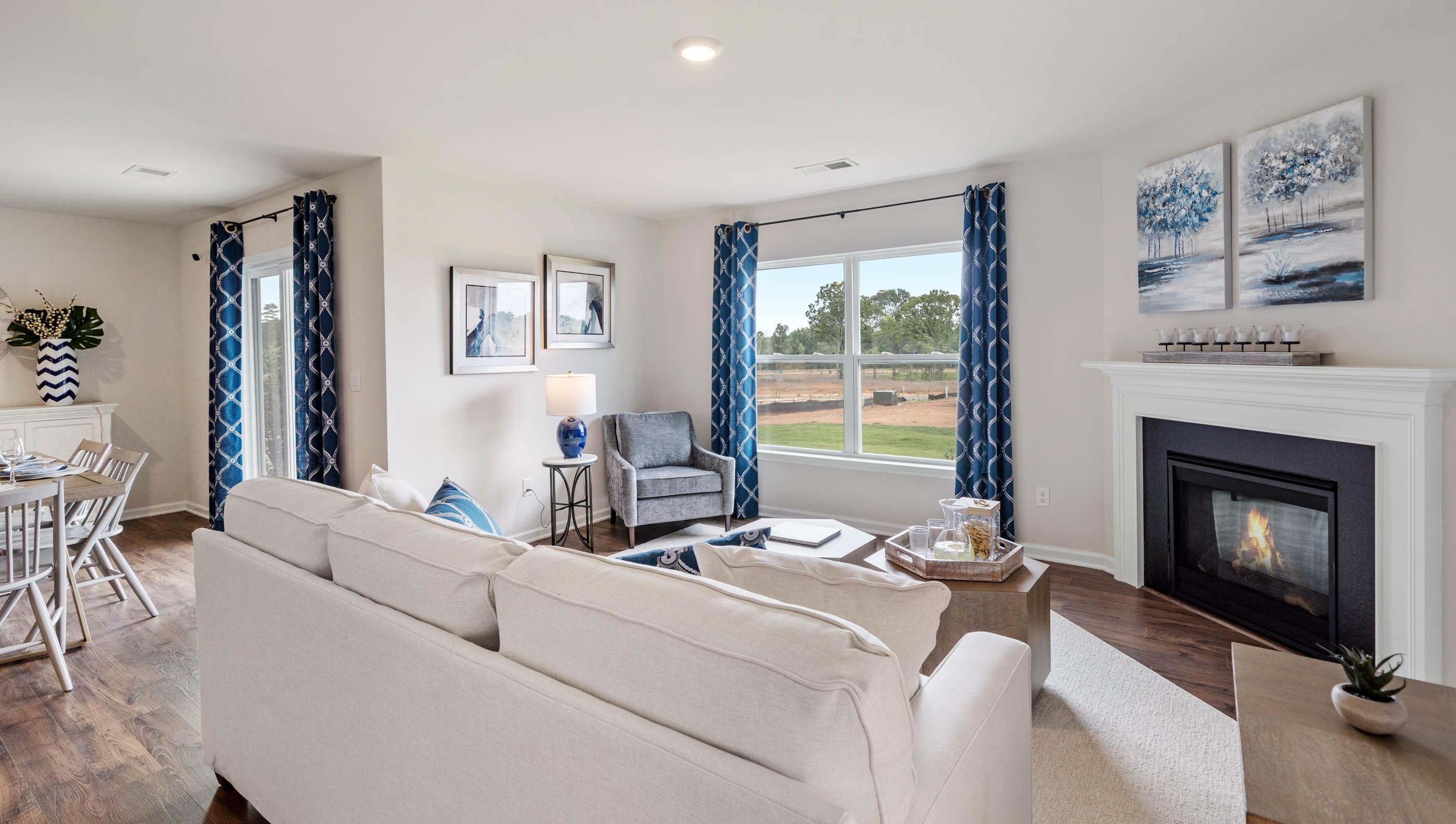 Family room with fireplace.