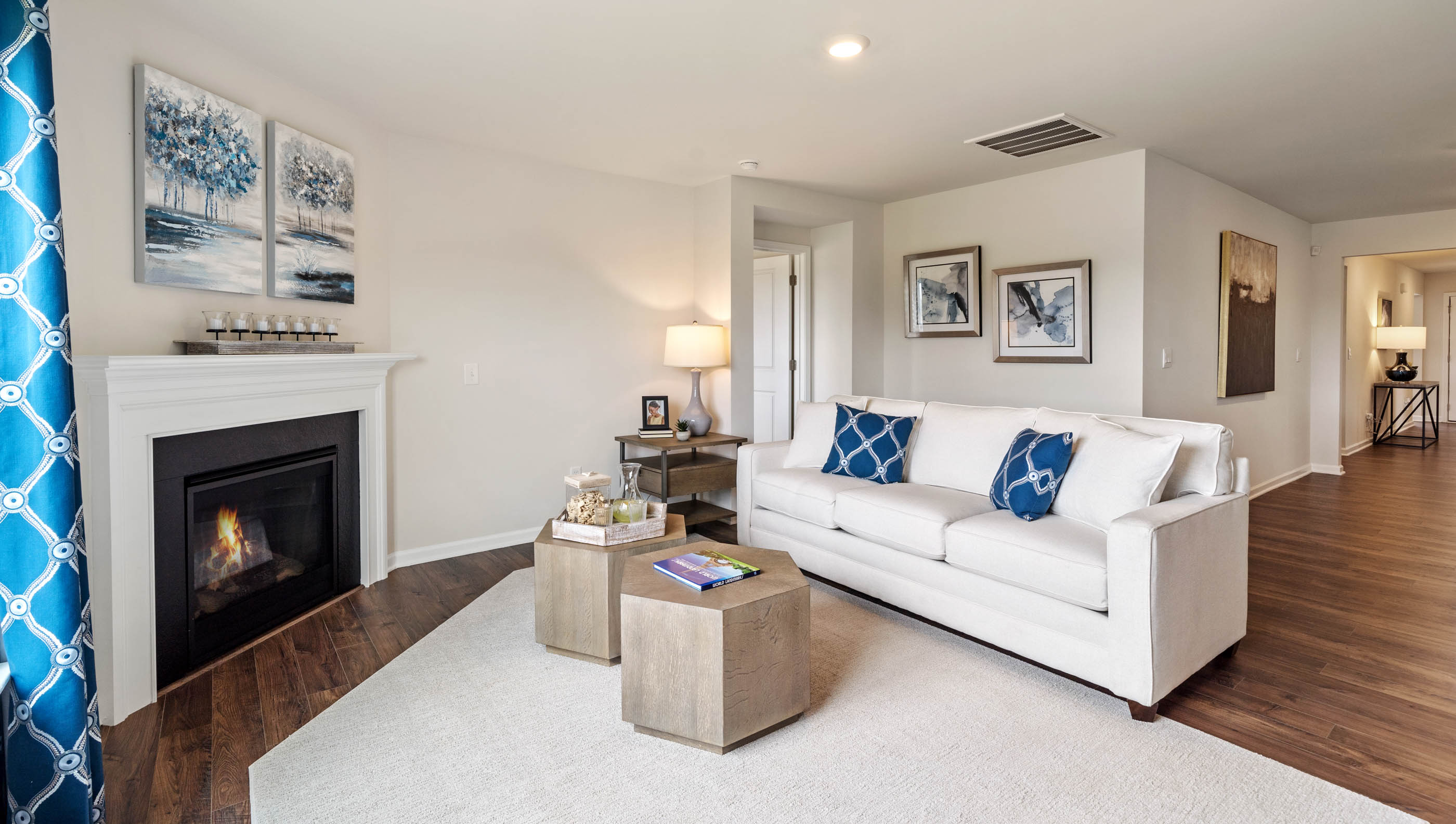 Family room with fireplace.