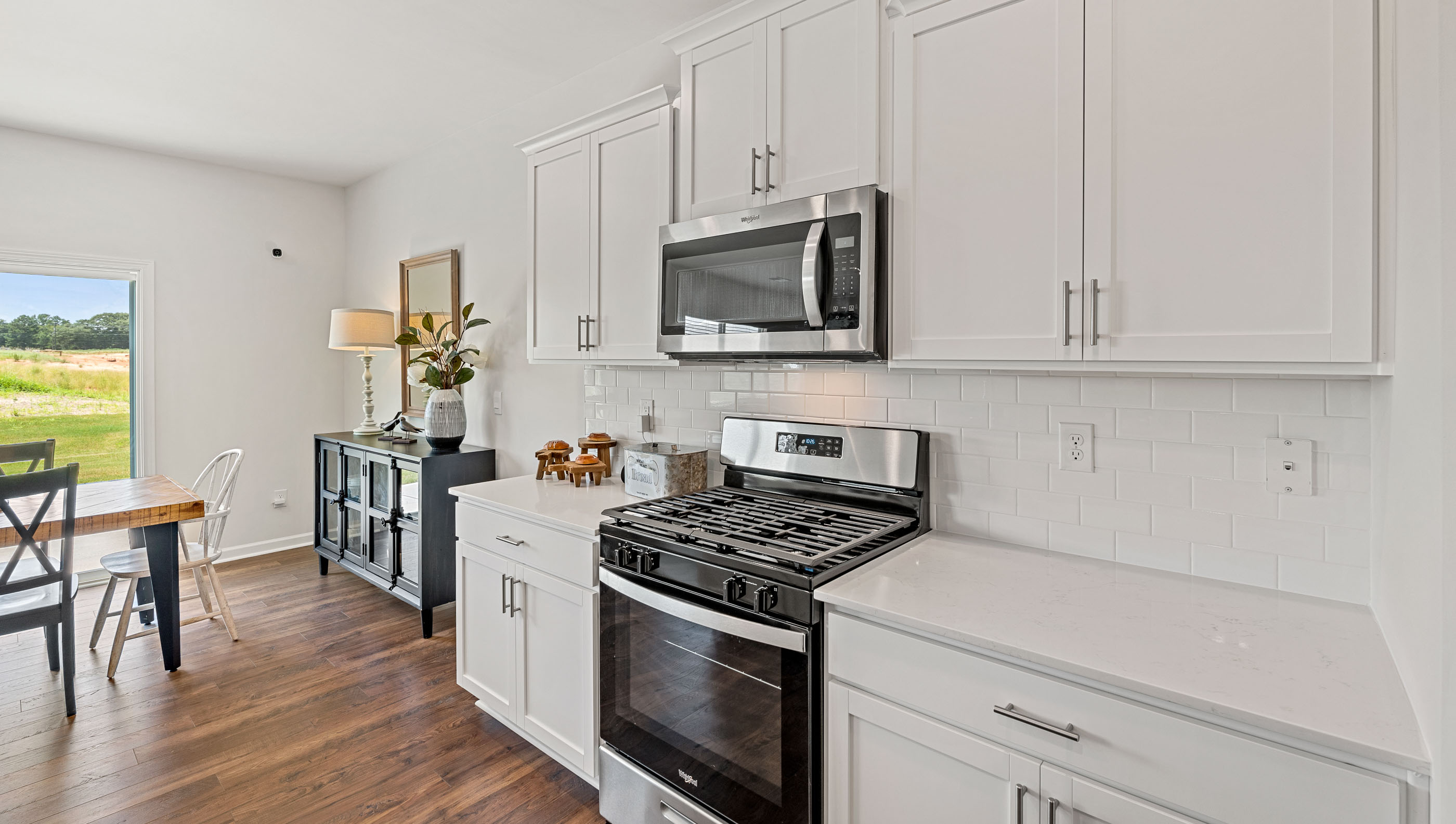 Kitchen with stainless steel appliances.