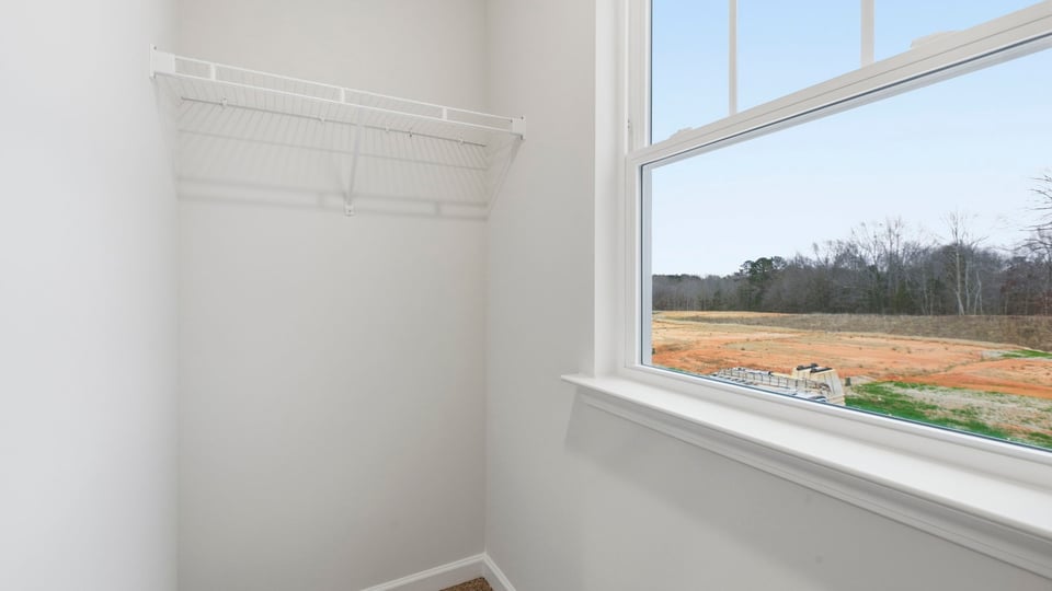Walk in closet with carpet.