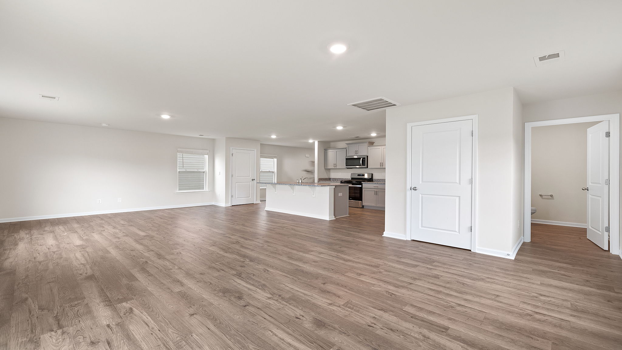Kitchen with island and countertops.